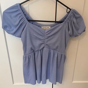 Angie Lavender Ribbed Puff-Sleeve Peplum Top
